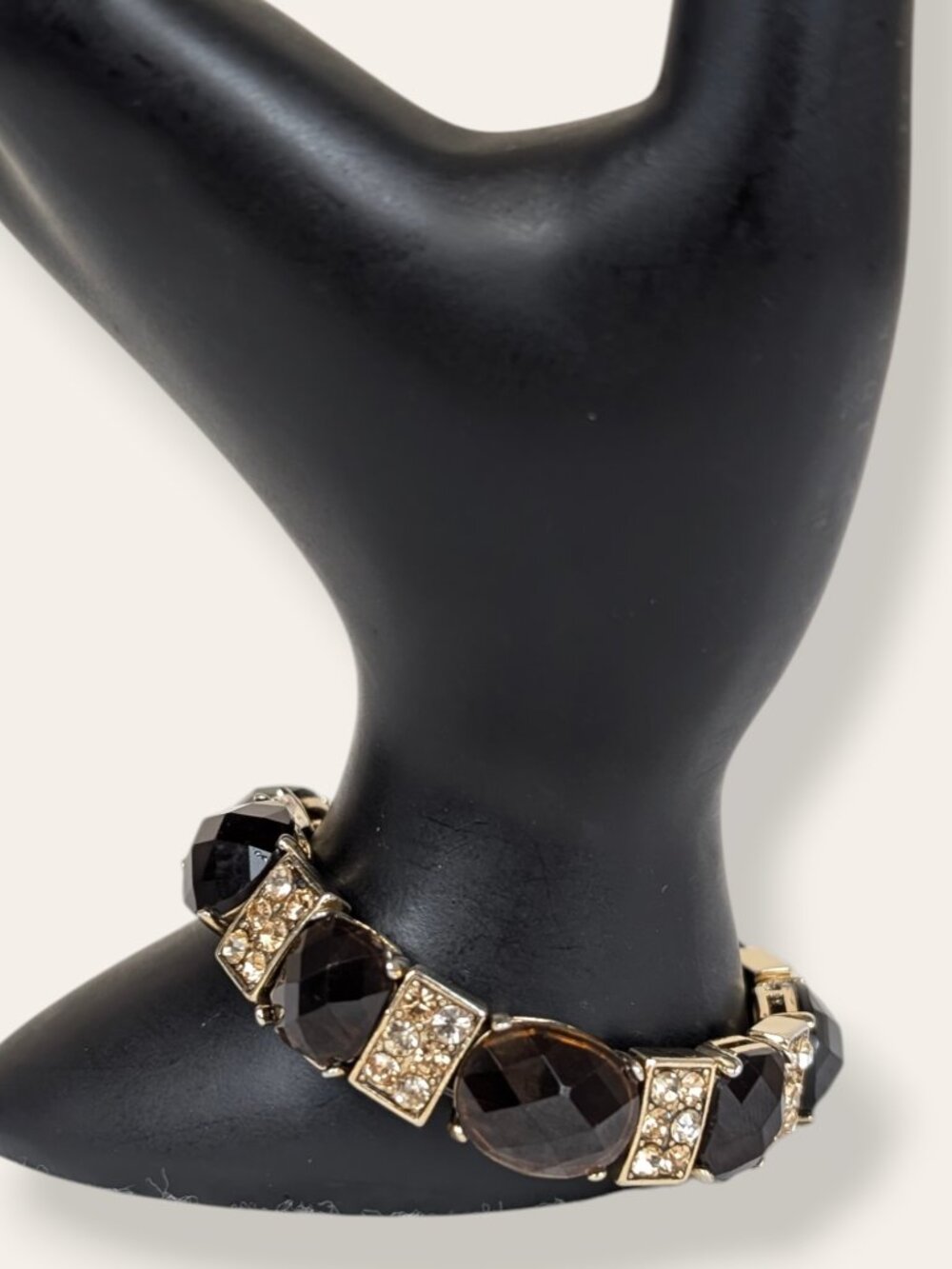 Liz Claiborne Brown Stone & Rhinestone Stretch Bracelet